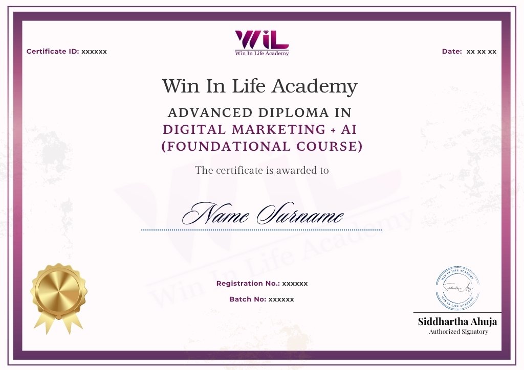 Advanced Diploma in Digital Marketing + AI (Foundational Course) certificate